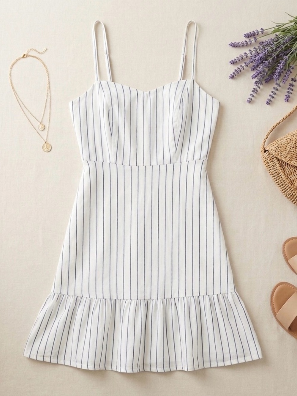 2/$30 Old Navy White and Blue Striped Midi Dress Summer Fashion